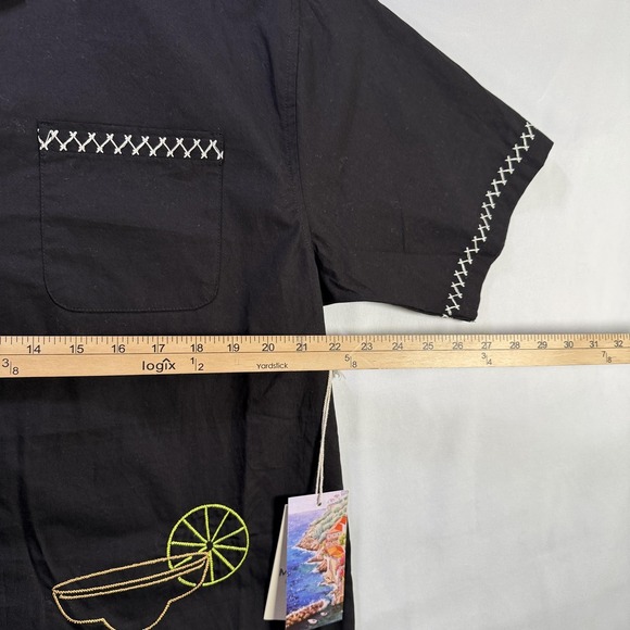 Massive Luxury Shirt Mens Medium Black Embroidered Margarita Camp Button Up - Picture 6 of 9